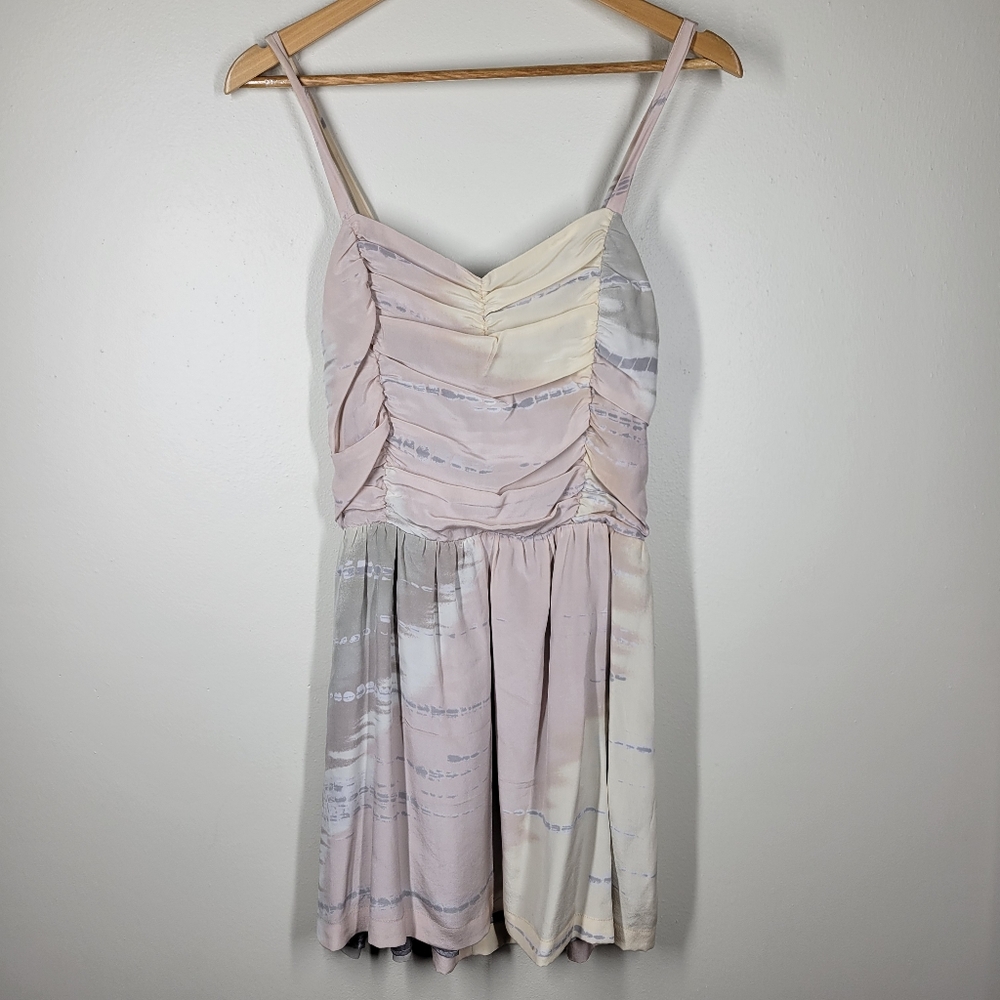 Myne Ashley Ann Silk Multicolor Tie Dye Mini Dress Sleeveless Smocked 6